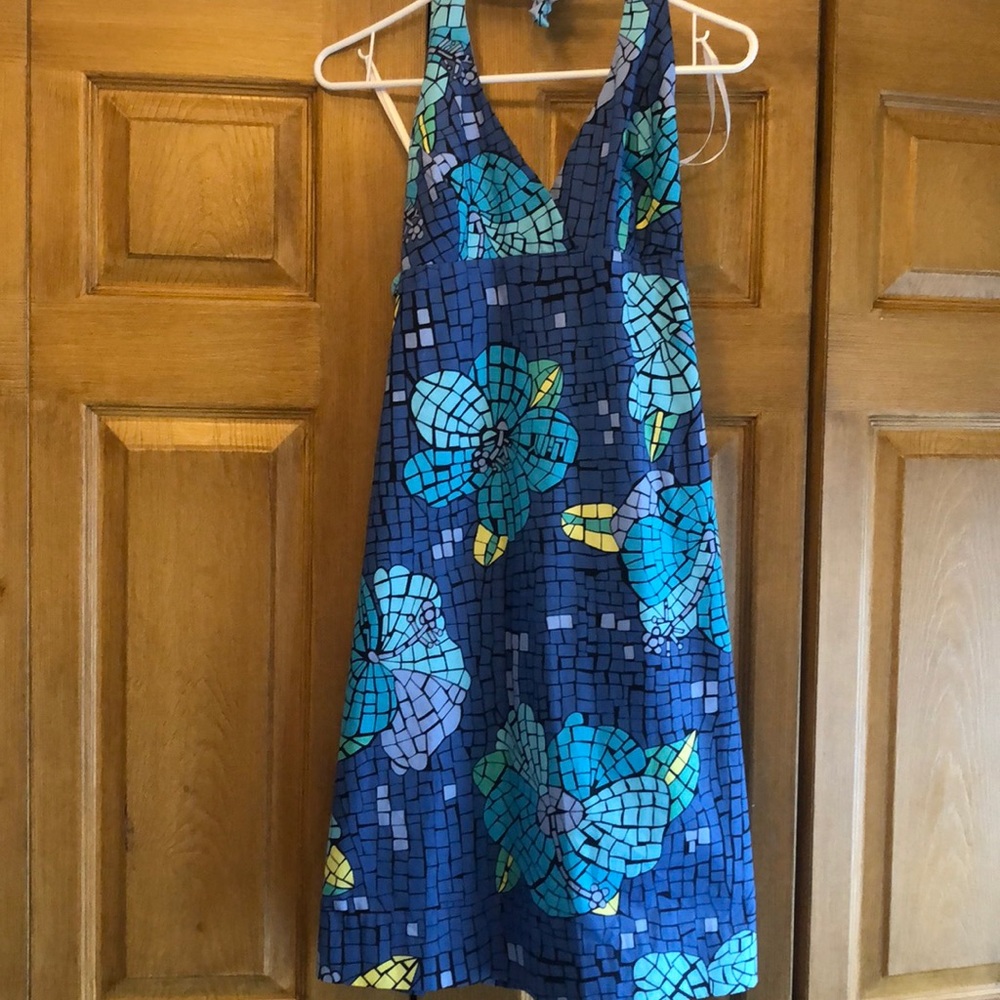 Mosaic blues and green halter dress